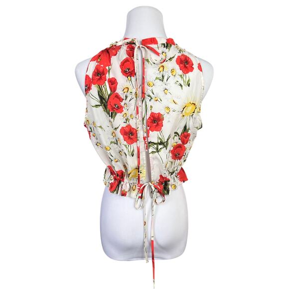 Lulu's Adjustable White Halter Blouse Poppy Floral MEDIUM‎ Cottagecore Feminine - Picture 5 of 12